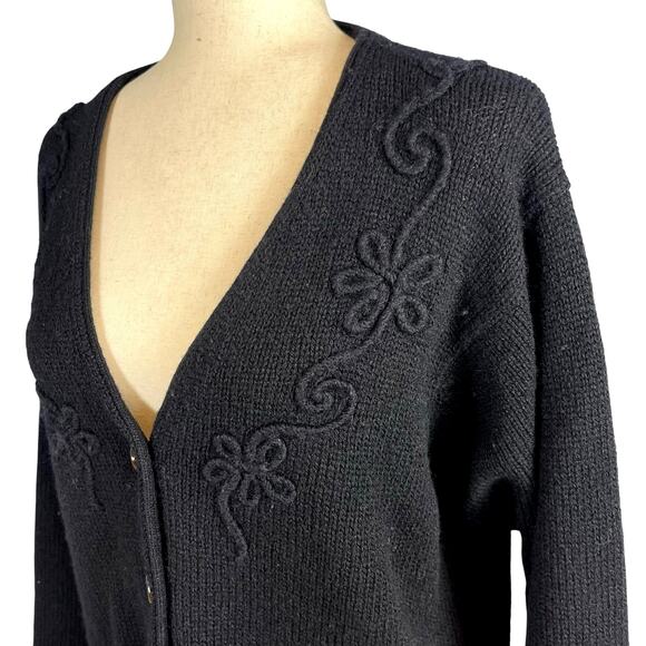 United Colors of Benetton Black Cardigan Italian Made Shetland Wool Women's Med - Picture 5 of 8
